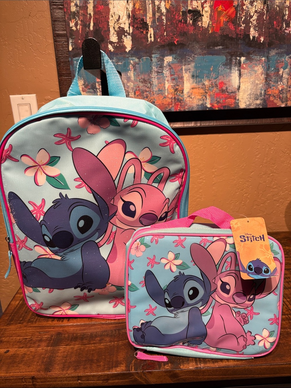 Disney NWT Lilo & Stitch Pink & Blue Kids Backpack with Matching Lunch Box